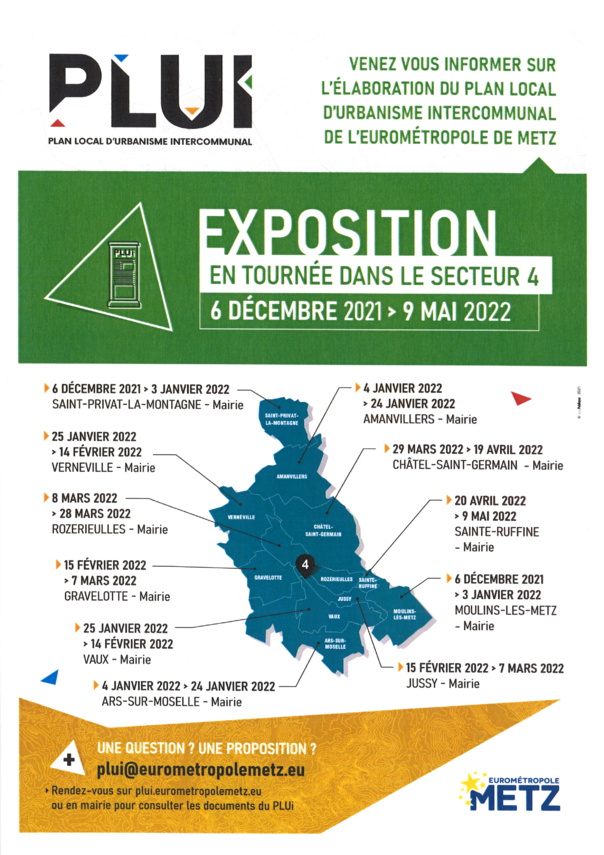 EXPOSITION ITINERANTE SUR LE PLUI en mairie du 4 au 24 janvier 2022